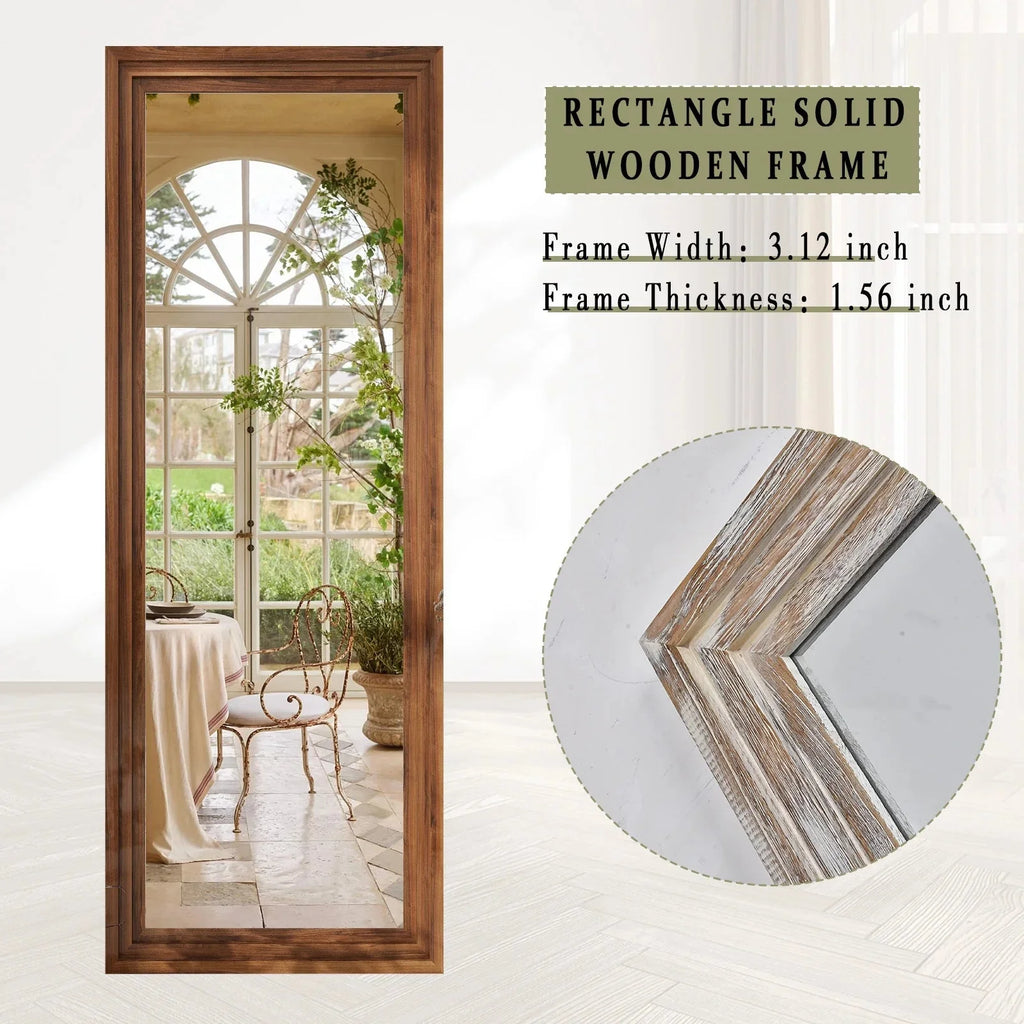 BEAUTYPEAK Full Length Floor Mirror With Stand, 64 x 21 in, Retro White
