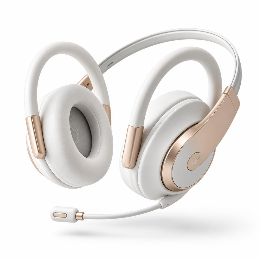 White Gold Over-Ear Headset with Detachable Boom Microphone