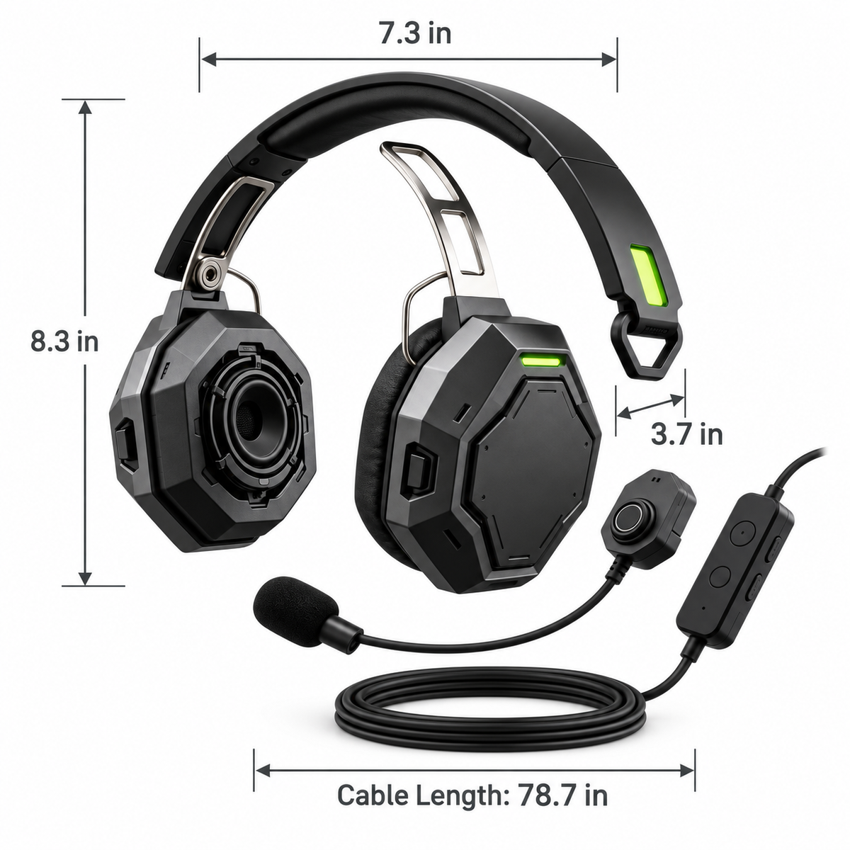 Octagonal Mecha Wired Over-Ear Gaming Headset with Detachable Boom Mic