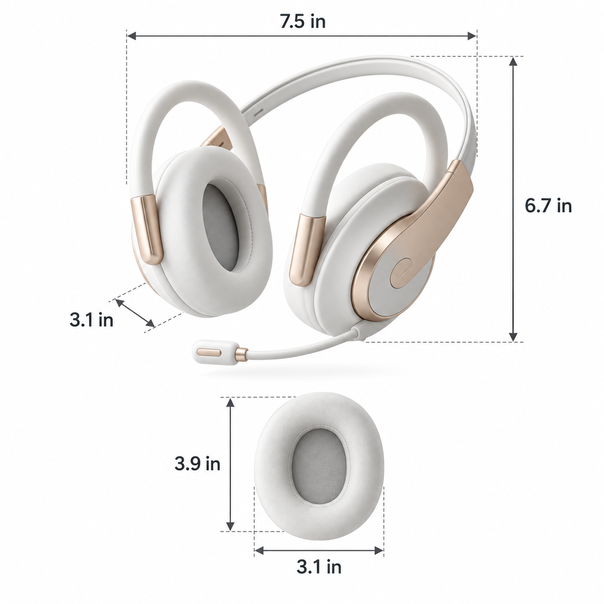 White Gold Over-Ear Headset with Detachable Boom Microphone