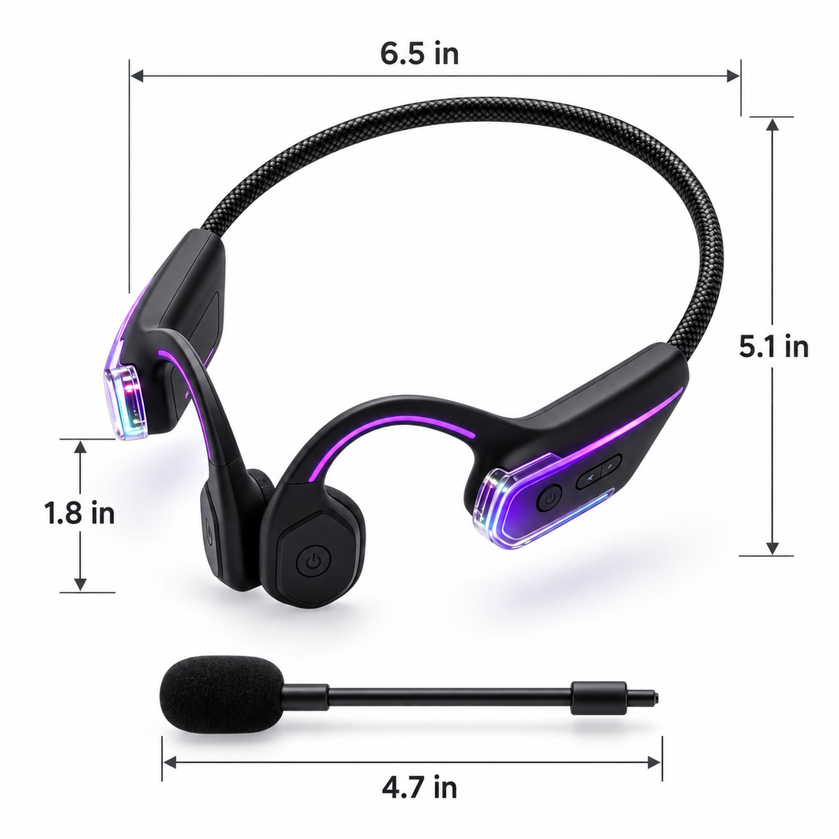 Open-Ear Bone Conduction Gaming Headset with Detachable Boom Microphone