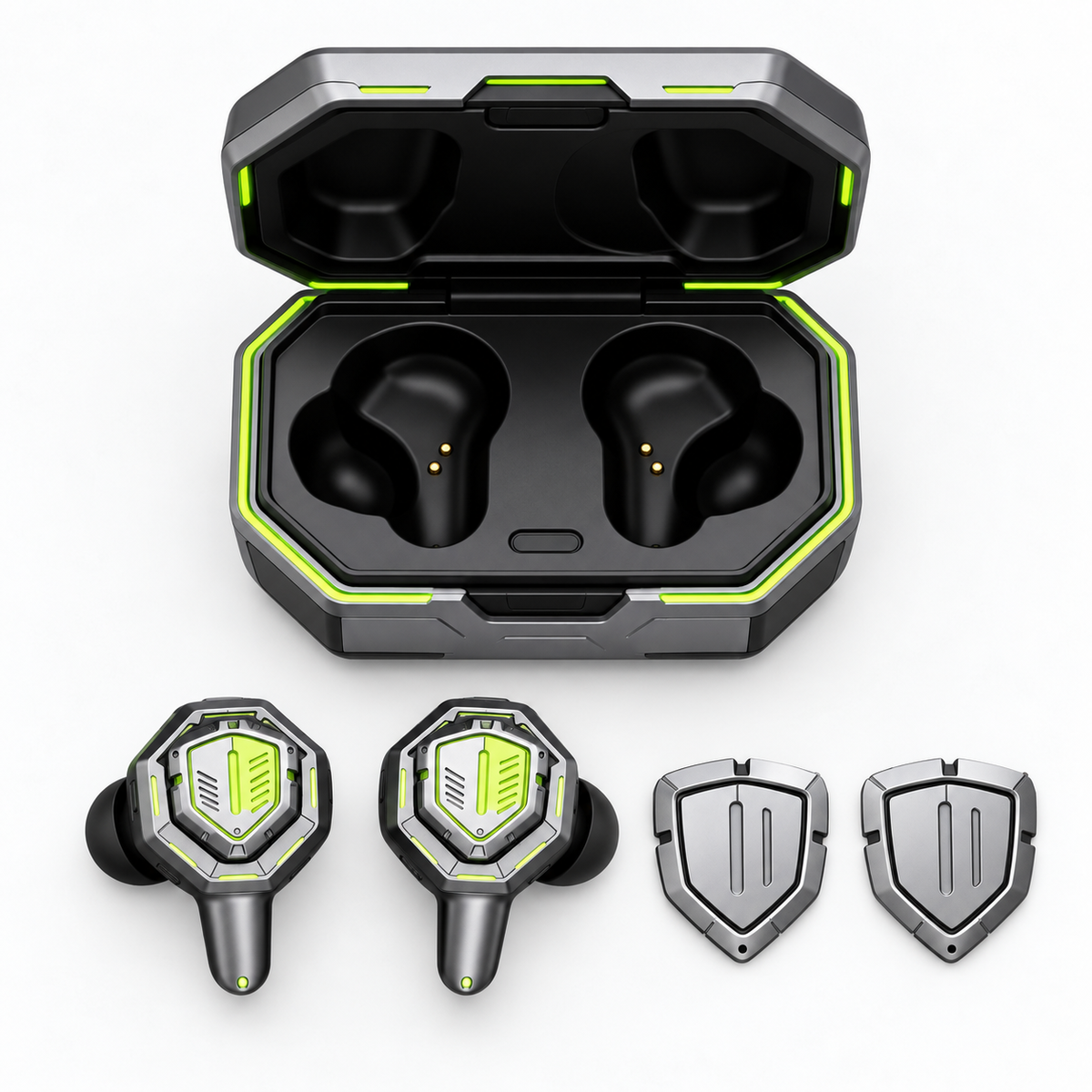 Mecha Shield Gaming TWS Earbuds with Magnetic Interchangeable Faceplates