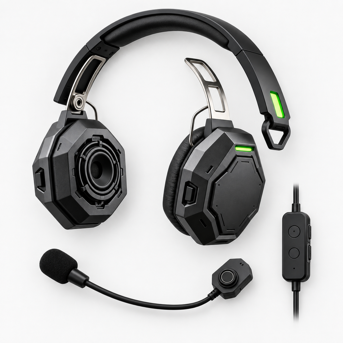 Octagonal Mecha Wired Over-Ear Gaming Headset with Detachable Boom Mic