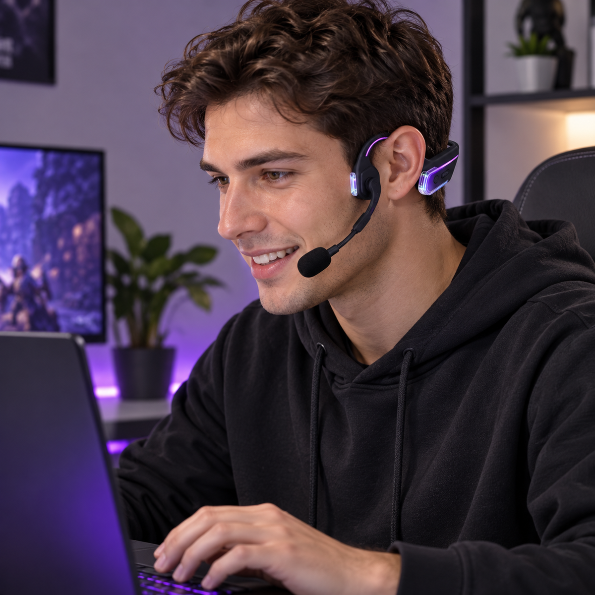 Open-Ear Bone Conduction Gaming Headset with Detachable Boom Microphone