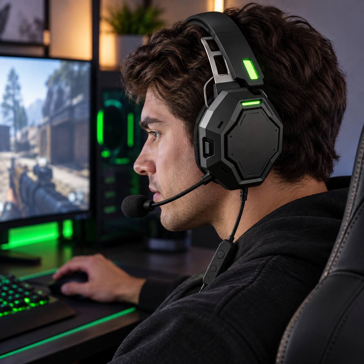 Octagonal Mecha Wired Over-Ear Gaming Headset with Detachable Boom Mic