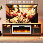 Waleaf TV Stand With 18 in Electric Fireplace And Adjustable Glass Shelves - TVs Up To 65 inch