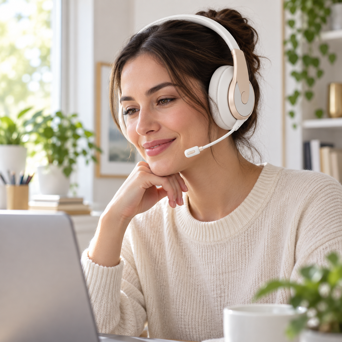 White Gold Over-Ear Headset with Detachable Boom Microphone