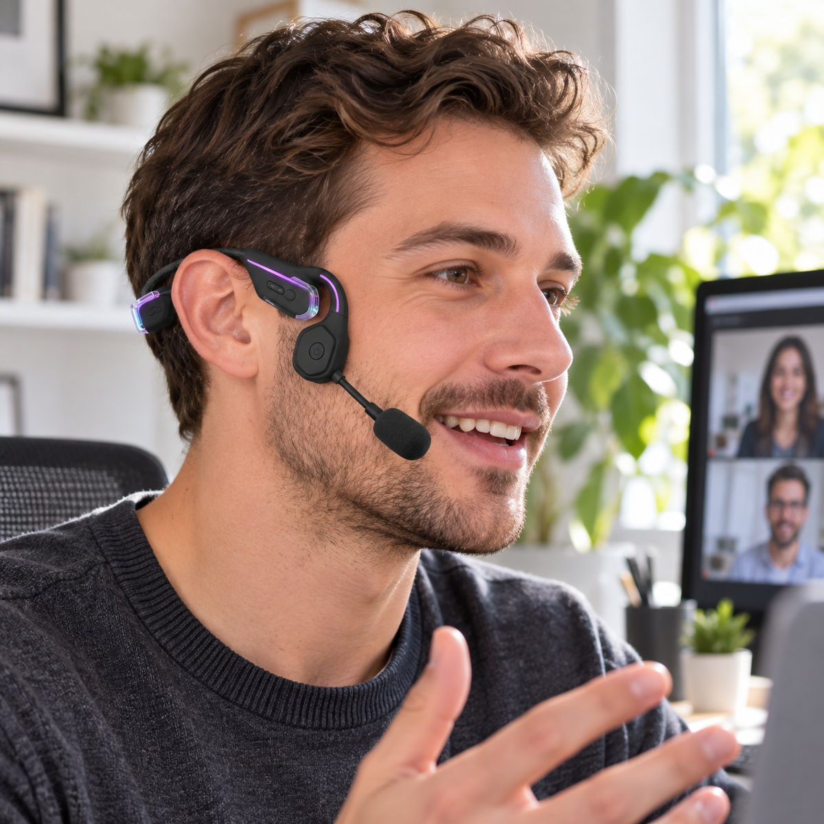 Open-Ear Bone Conduction Gaming Headset with Detachable Boom Microphone