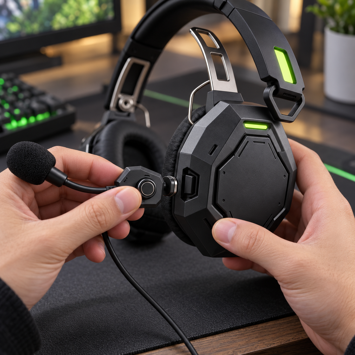Octagonal Mecha Wired Over-Ear Gaming Headset with Detachable Boom Mic