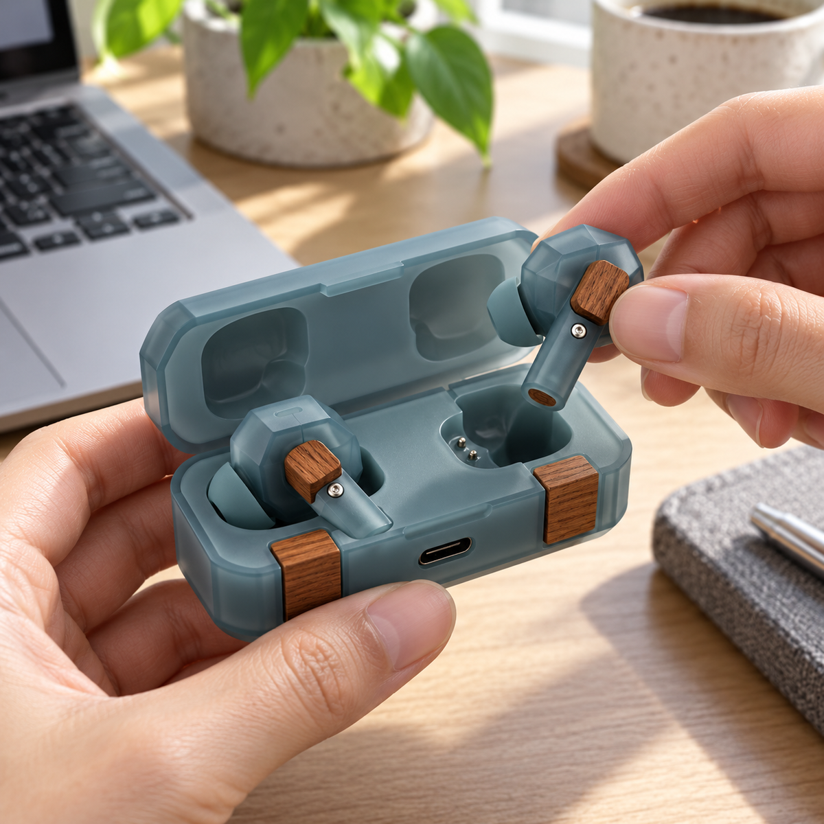 Frosted Facet Wooden Splicing TWS Earbuds