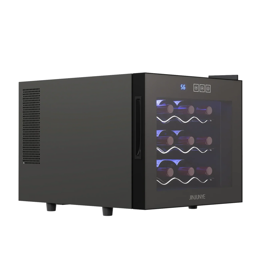 JINJUNYE Countertop Wine Cooler Refrigerator, 12 Bottle, Glass Door