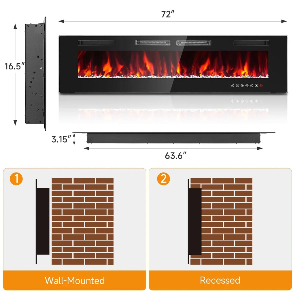 Dovov Wall Mounted Electric Fireplace Heater, 50 inch, Black, 750/1500W