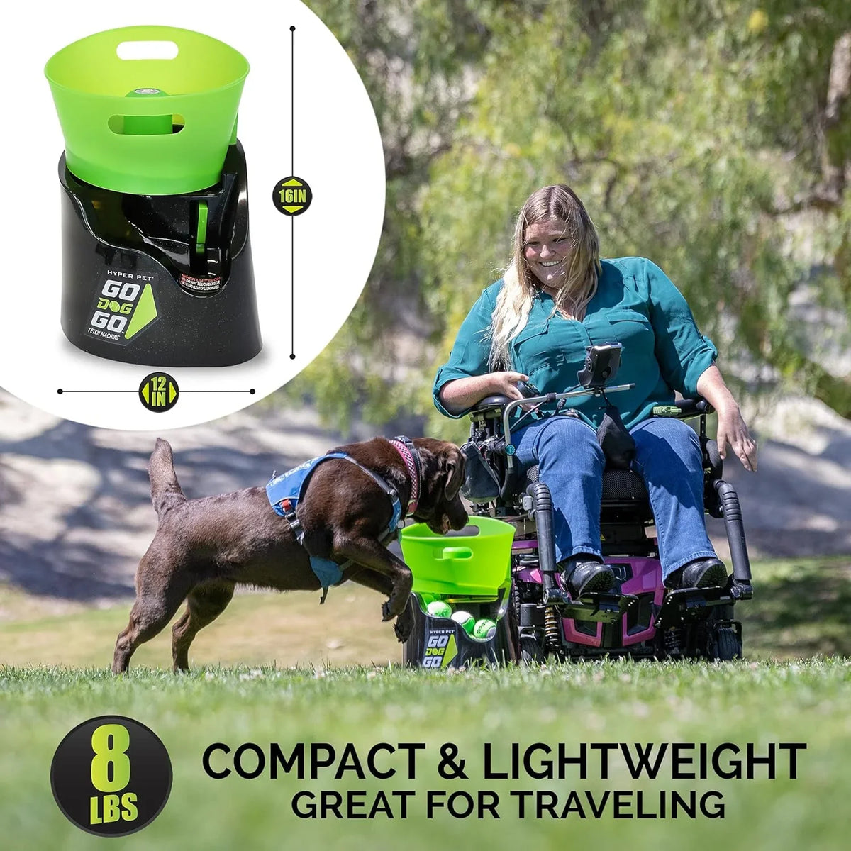 Hyper Pet Automatic Dog Ball Launcher With 5 Balls, Green/Black - GoDogGo