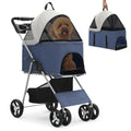 MoNiBloom 4-Wheel Foldable Pet Stroller, 33 lbs, Navy Blue