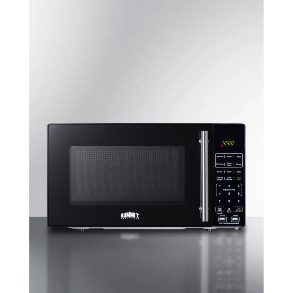 Compact Countertop Microwave, Black With 2 USB Ports And Built-In Power Allocator