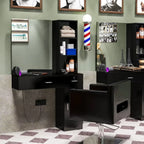 OmySalon Wall Mount Salon Station With Mirror, 1 Storage Cabinet, 2 Drawers And 3-Tier Shelf - Black