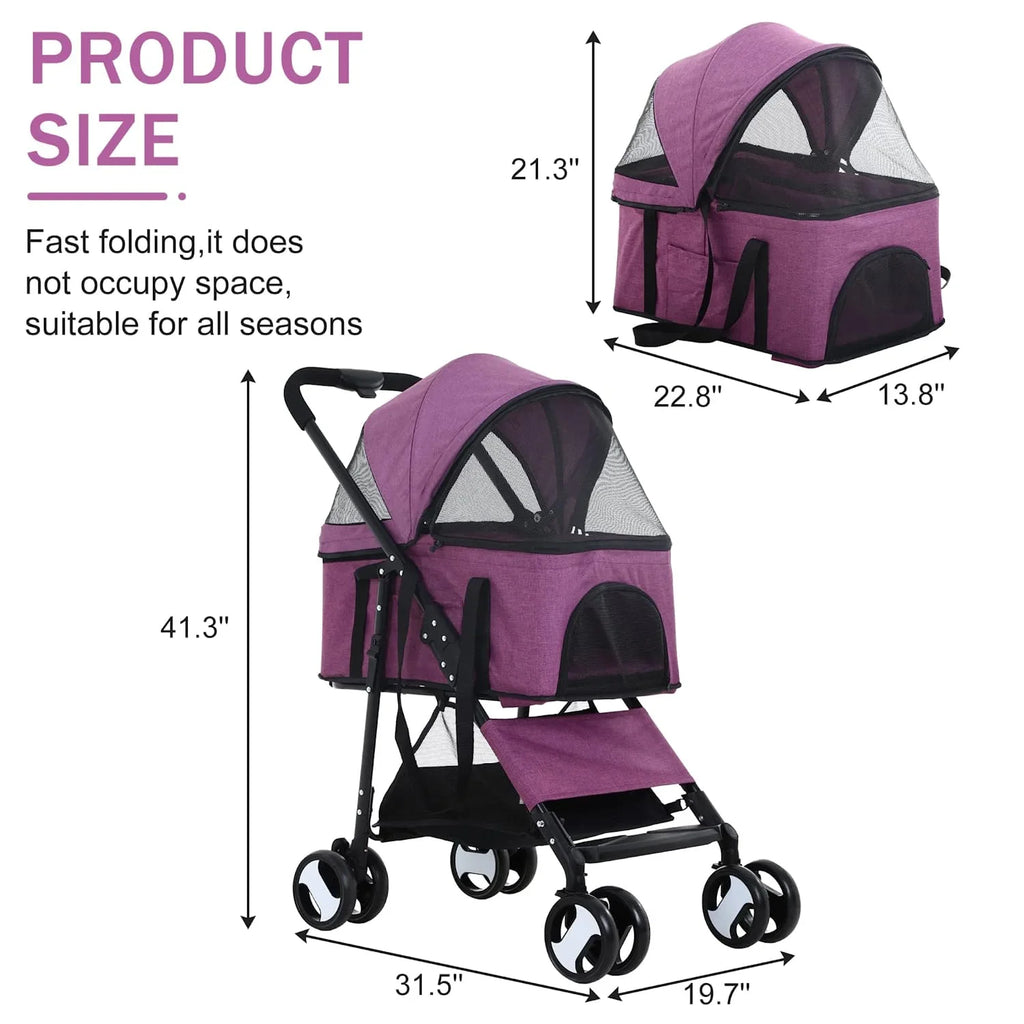 YRLLENSDAN 3-in-1 Pet Stroller With Detachable Carrier And 4 Wheels