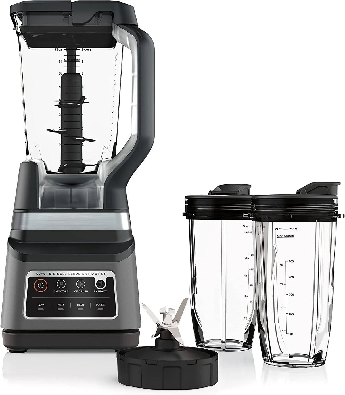Professional Plus Kitchen System, 1400 WP, 72-oz Blender Pitcher, 64-oz Processor Bowl, 2 24-oz To-Go Cups - Grey