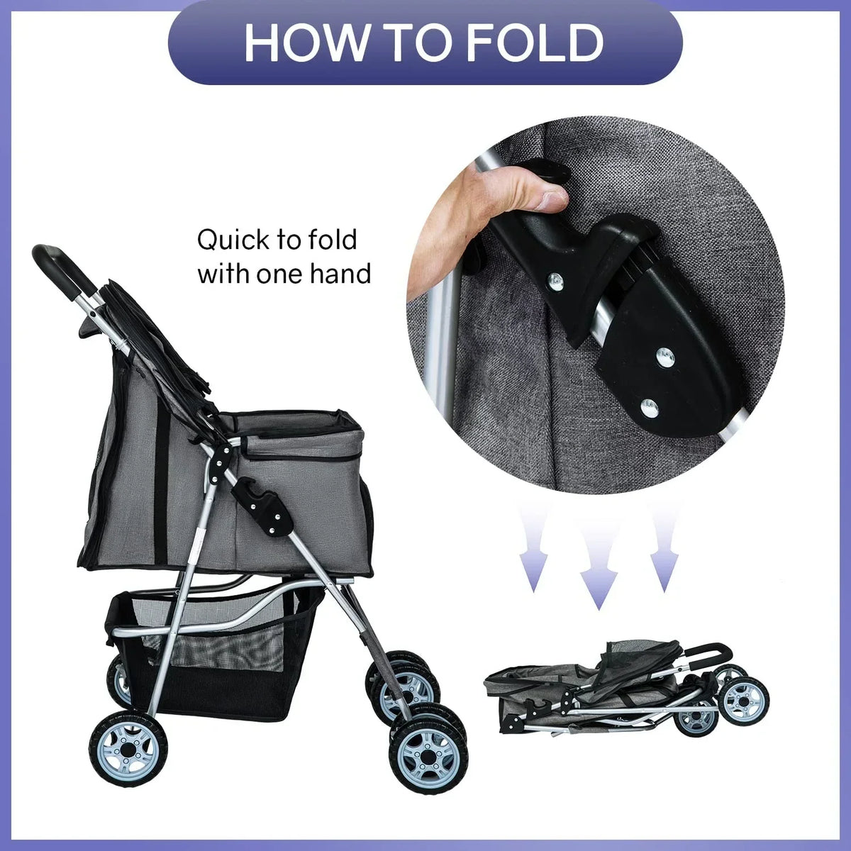 NiamVelo 4-Wheel Foldable Pet Stroller With Cup Holders And Storage Basket - 30 LBS Capacity