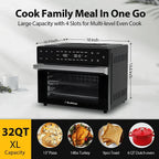 Beelicious 32QT Air Fryer Toaster Oven With Rotisserie And Dehydrator, 6 Accessories, 1800W, Black