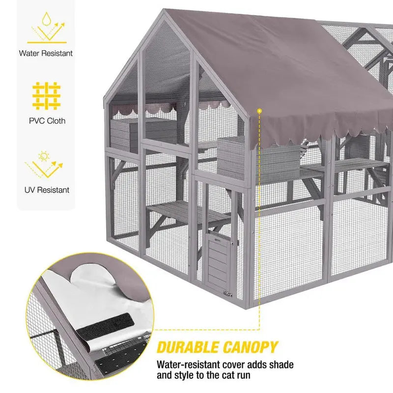aivituvin Large Outdoor Cat Enclosure With 7 Platforms, 2 Bridges And 2 Small Houses