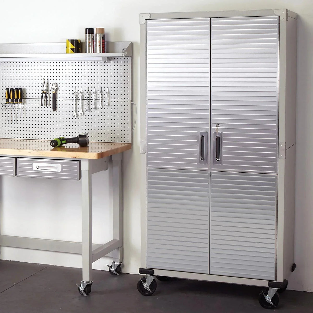 Seville Classics UltraHD Rolling Storage Cabinet, Granite, 36in W x 18in D x 72in H