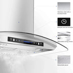 IKTCH Wall Mount Range Hood 30 Inch Tempered Glass Stainless Steel, 900 CFM - IKP03-30