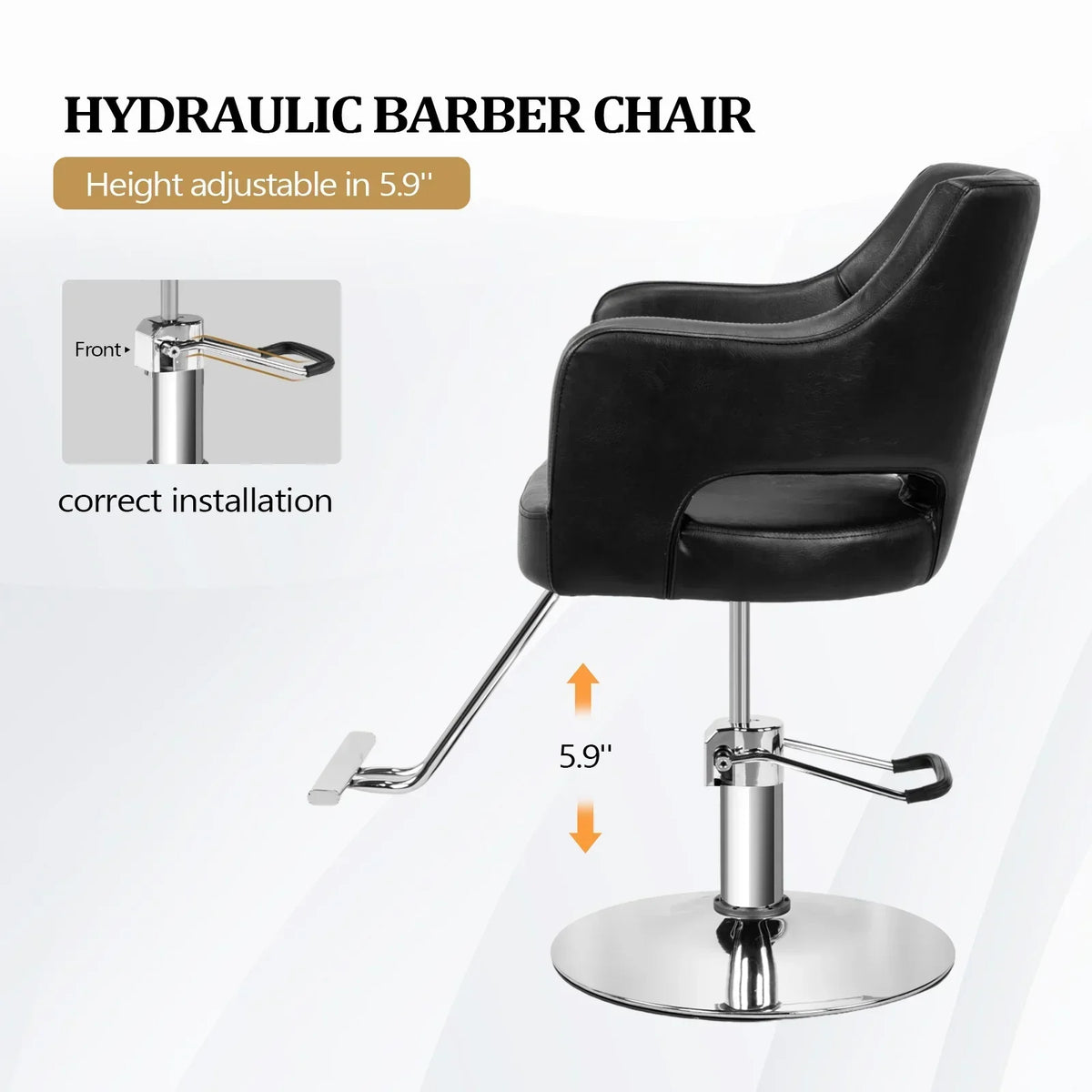 OmySalon Barber Styling Chair With Hydraulic Pump, 360 Swivel And Footrest - Black
