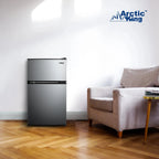 Arctic King Two-Door Mini Fridge With Freezer, 3.2 Cu ft, 18.5 in x 19.4 in x 33.3 in, Stainless Steel - E-Star