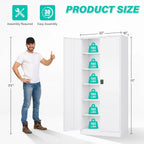 SISESOL White Steel Storage Cabinet With Locking Doors, 71 Inch Tall, 5 Adjustable Shelves