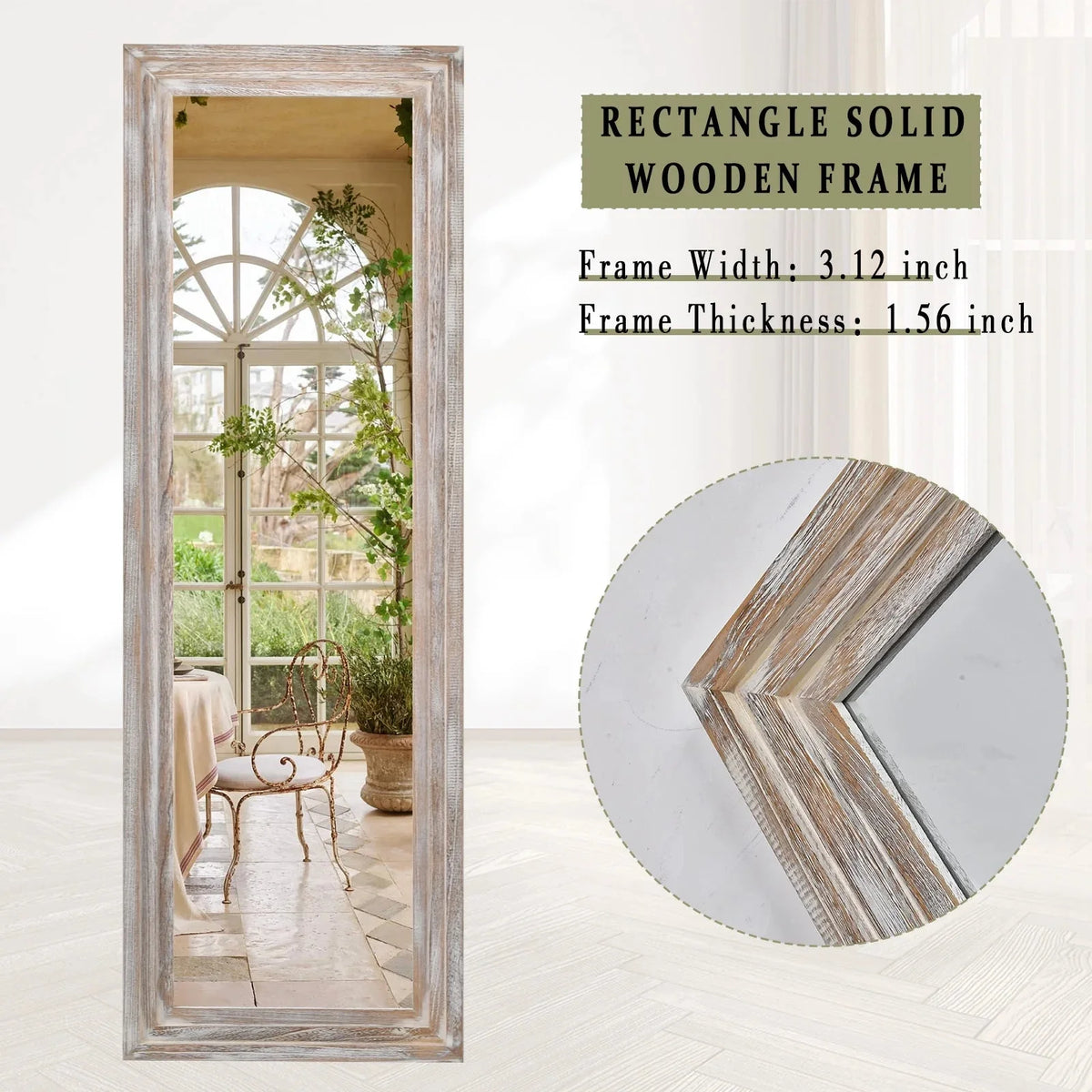 BEAUTYPEAK Full Length Floor Mirror With Stand, 64 x 21 in, Retro White