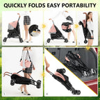 3 In 1 Folding Pet Stroller With Storage Basket And Cup Holder, Pink