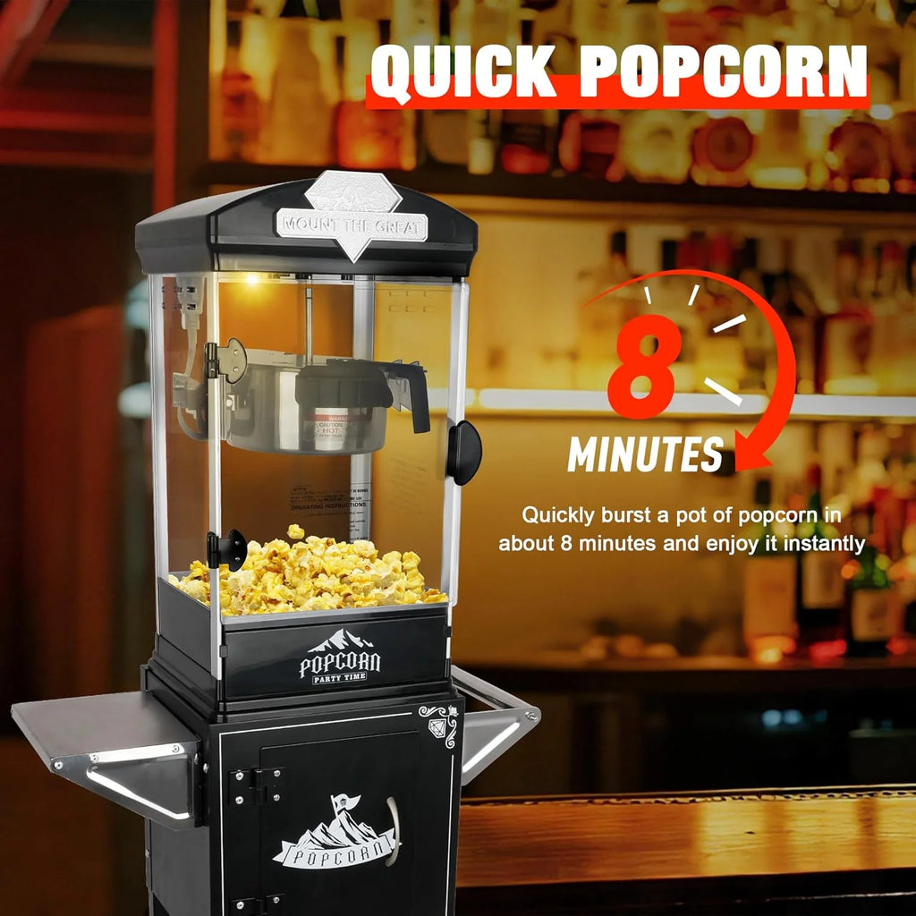 RENDGO Popcorn Maker Machine With Cart, 10 Oz Kettle, 60 Cups, Black