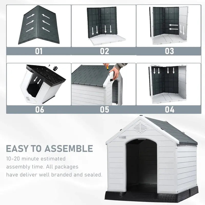 LEMBERI Weatherproof Plastic Dog House - Indoor/Outdoor Use