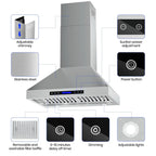 EKON KITCHEN EXPERT 36 Inches Stainless Steel Convertible Wall Mount Range Hood With Charcoal Filter And Remote Control - NAP04-36