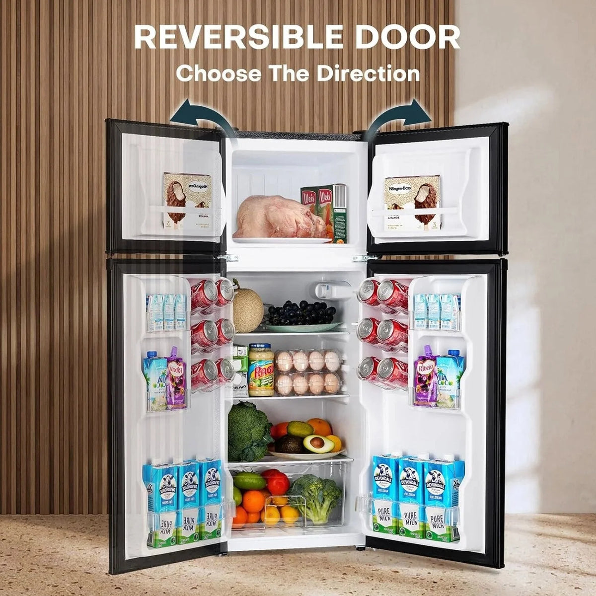 Upstreman 4.0 Cu.Ft Double Door Mini Fridge With Freezer, Black - BR401