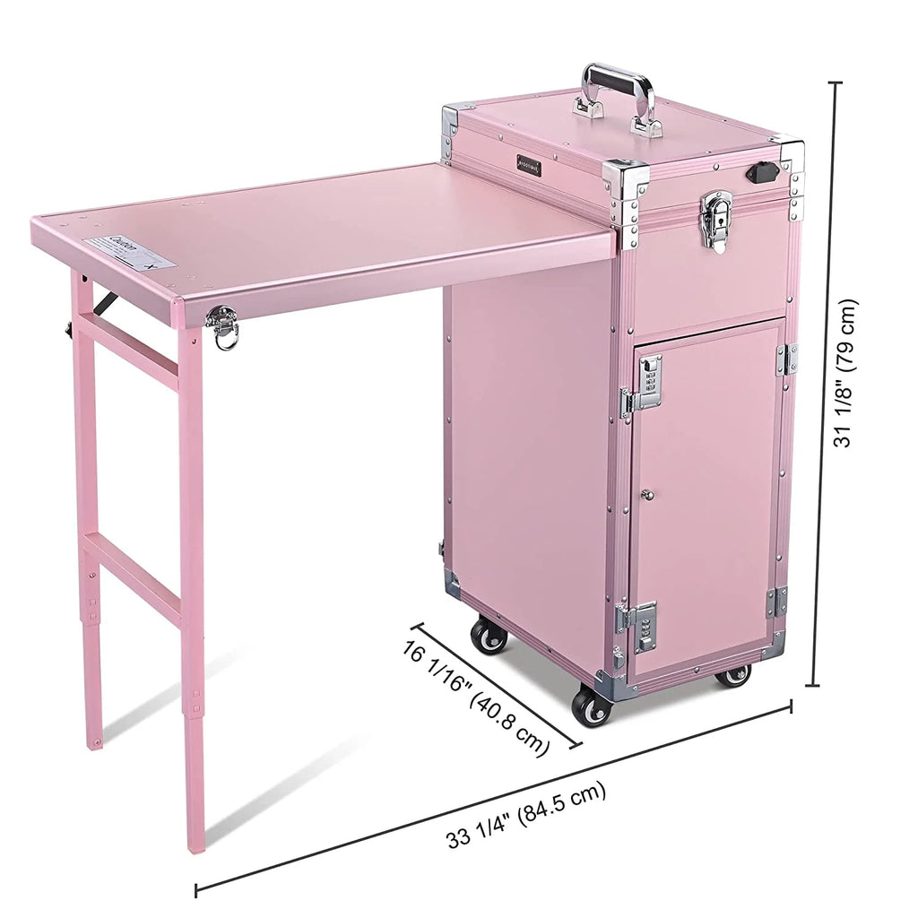 BYOOTIQUE Mobile Nail Station Rolling Makeup Train Case With Mirror, 4 Drawers - Pink