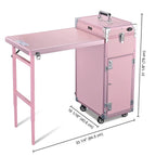 BYOOTIQUE Mobile Nail Station Rolling Makeup Train Case With Mirror, 4 Drawers - Pink