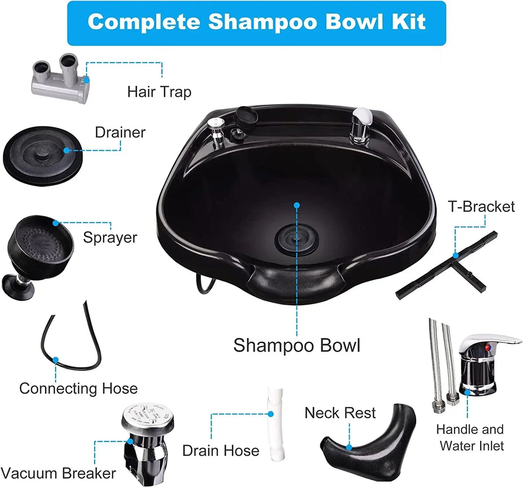 AW Wall-Mounted Shampoo Bowl Kit With Sprayer, Neck Rest And CUPC Vacuum Breaker