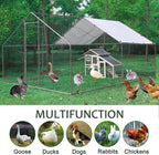 Metal Walk-In Chicken Run Cage With Cover, 10'L X 6.6'W X 6.56'H