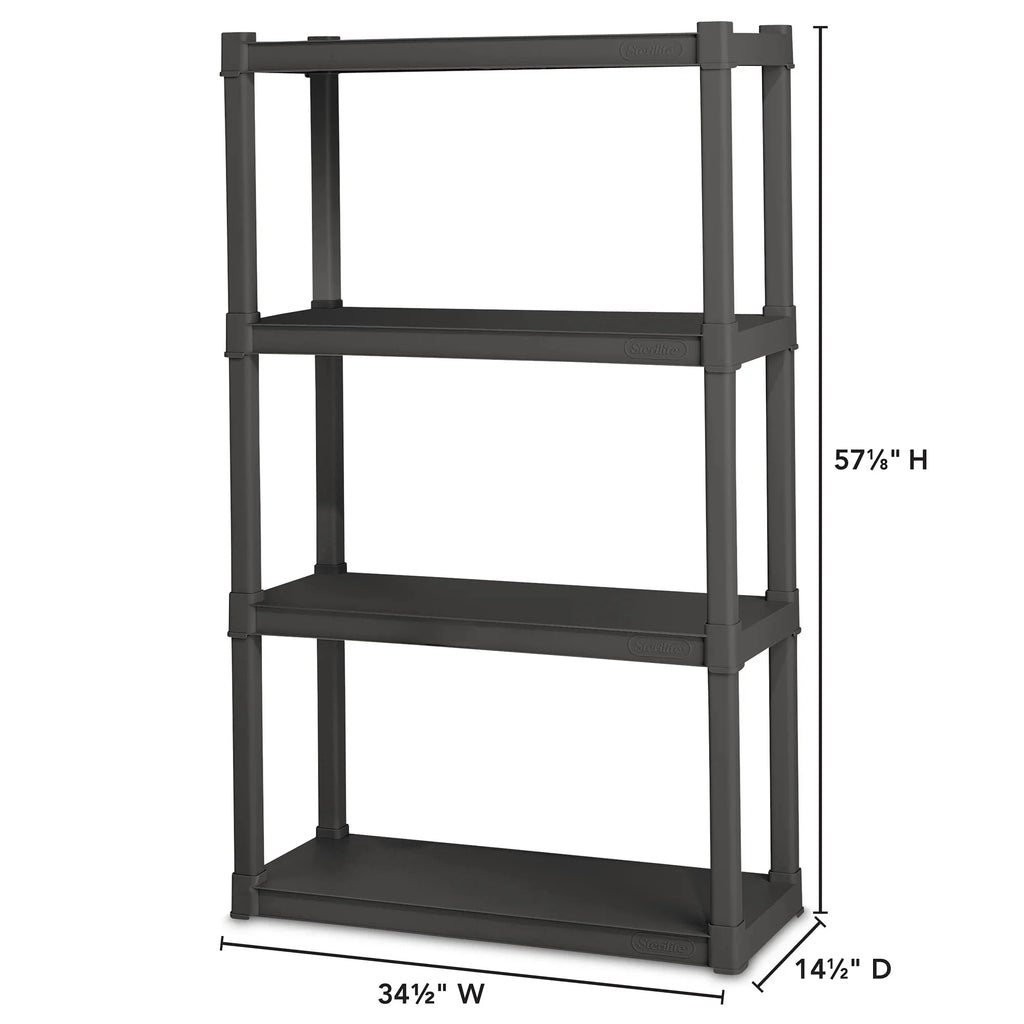 Sterilite Plastic Indoor Outdoor 4-Shelf Shelving Unit, Flat Gray, 3 Pack