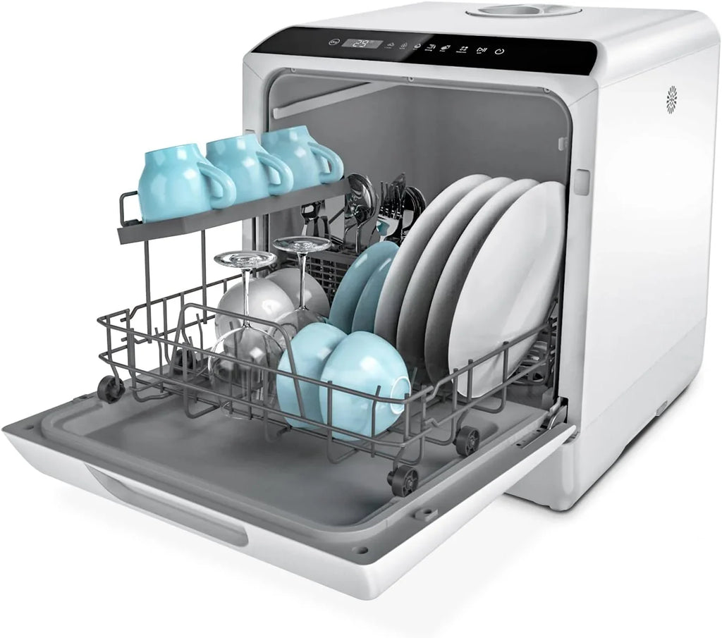 Portable Countertop Dishwasher, 5-Liter Built-In Water Tank, Glass Door