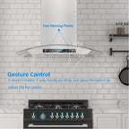 IKTCH Wall Mount Range Hood 30 Inch Tempered Glass Stainless Steel, 900 CFM - IKP03-30