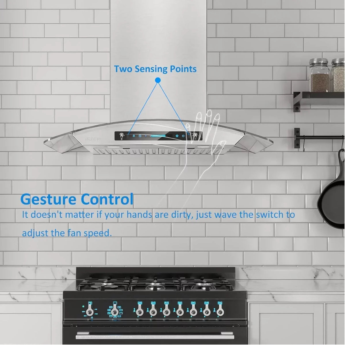 IKTCH Wall Mount Range Hood 30 Inch Tempered Glass Stainless Steel, 900 CFM - IKP03-30