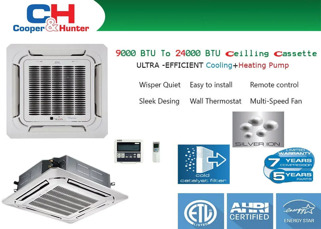 Cooper & Hunter 28000 BTU Dual Zone Mini Split Ceiling Cassette With 12K+12K And 25 Ft Installation Kit