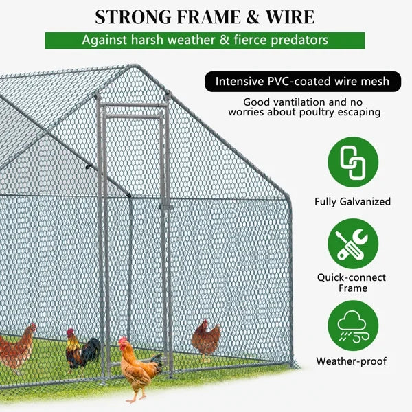 Al Fresco Metal Chicken Coop With Waterproof Cover, Silver, 10 x 10 ft