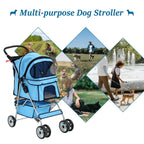 Dkelincs Folding Pet Stroller With Cup Holder And Storage Basket, Blue - 35 lbs