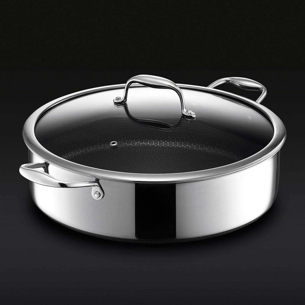 Hexclad Hybrid Stainless Steel 7 Quart Deep Saute Pan Fryer With Glass Lid