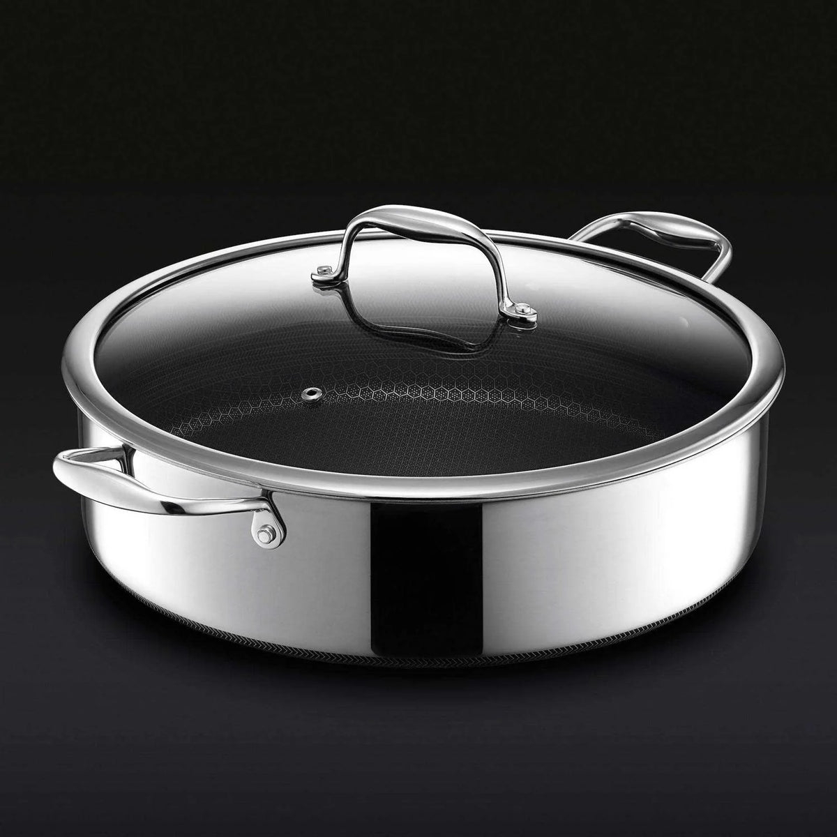 Hexclad Hybrid Stainless Steel 7 Quart Deep Saute Pan Fryer With Glass Lid