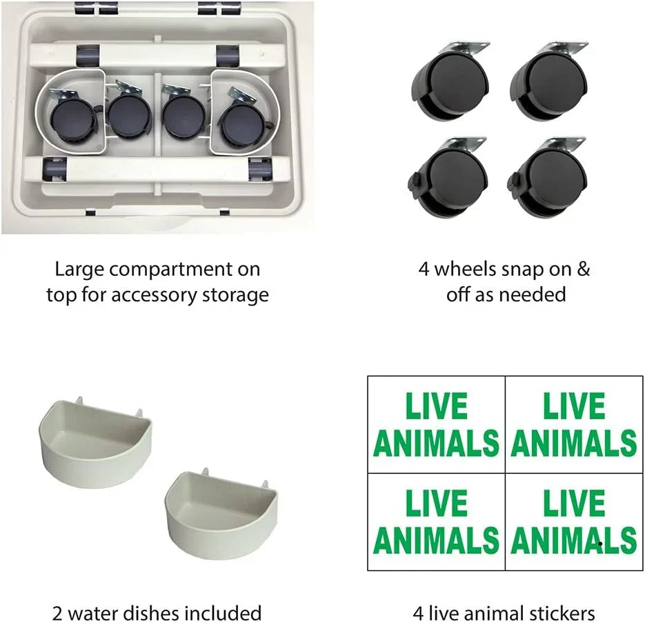 SportPet Designs Plastic Airline Approved Rolling Dog Kennel With Wire Door, XXX-Large, Gray, 48in L x 32in W x 36in H